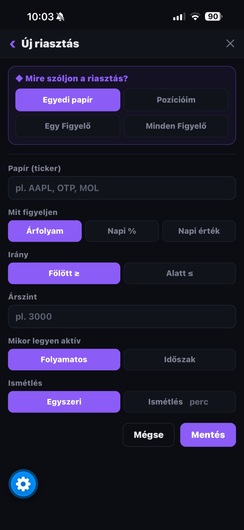Új riasztás beállítása