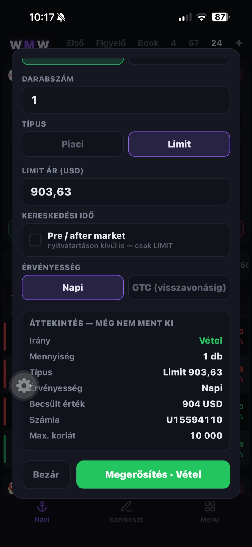 Order Áttekintés és Megerősítés